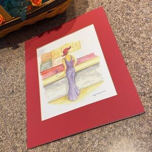 Kathy Harmon 2004 Woman in Purple Dress Red Hat Matted Print Paris